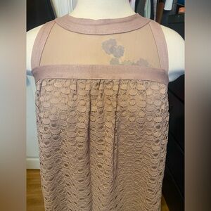 Suzanne Betro Women’s Size S Light Brown Sleeveless Lace Top W/ Sheer Neckline